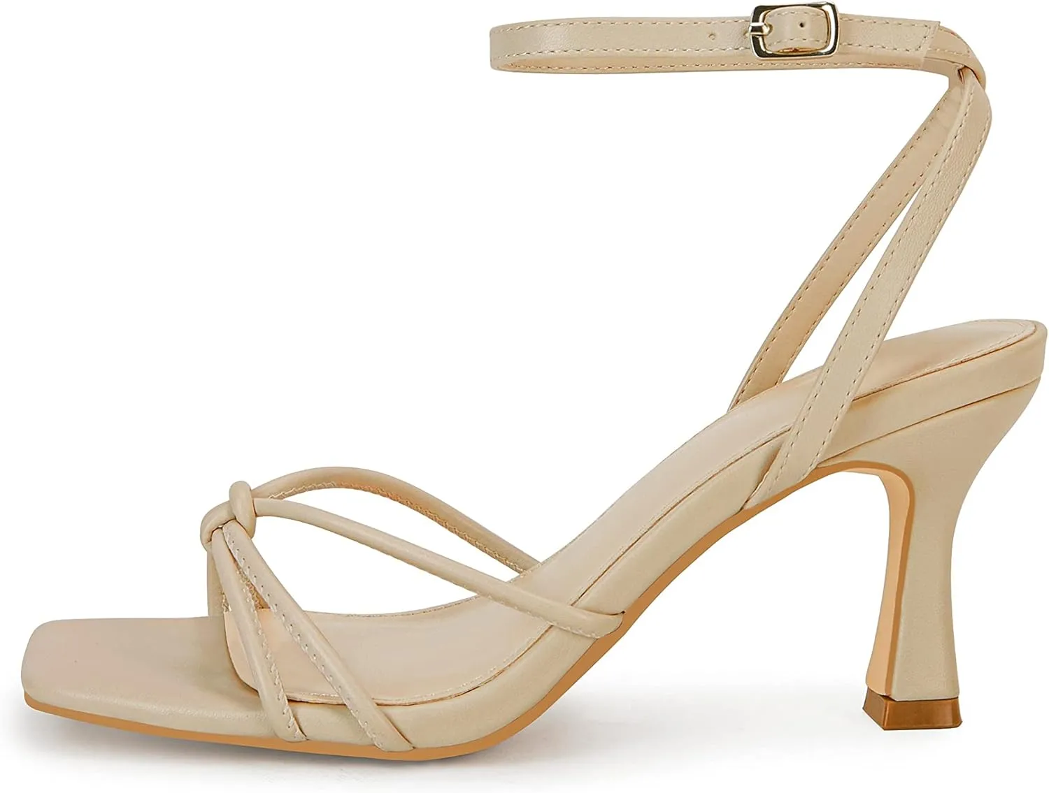 LAICIGO Women's Square Open Toe Heeled Sandals Stiletto Kitten Heel Ankle Buckle Strap Slingback Summer Dress Sandals