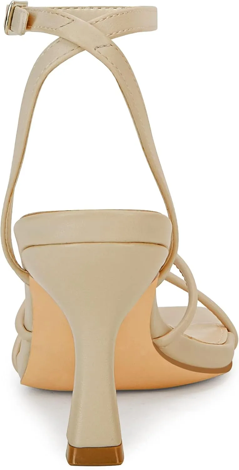 LAICIGO Women's Square Open Toe Heeled Sandals Stiletto Kitten Heel Ankle Buckle Strap Slingback Summer Dress Sandals