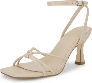 LAICIGO Women's Square Open Toe Heeled Sandals Stiletto Kitten Heel Ankle Buckle Strap Slingback Summer Dress Sandals