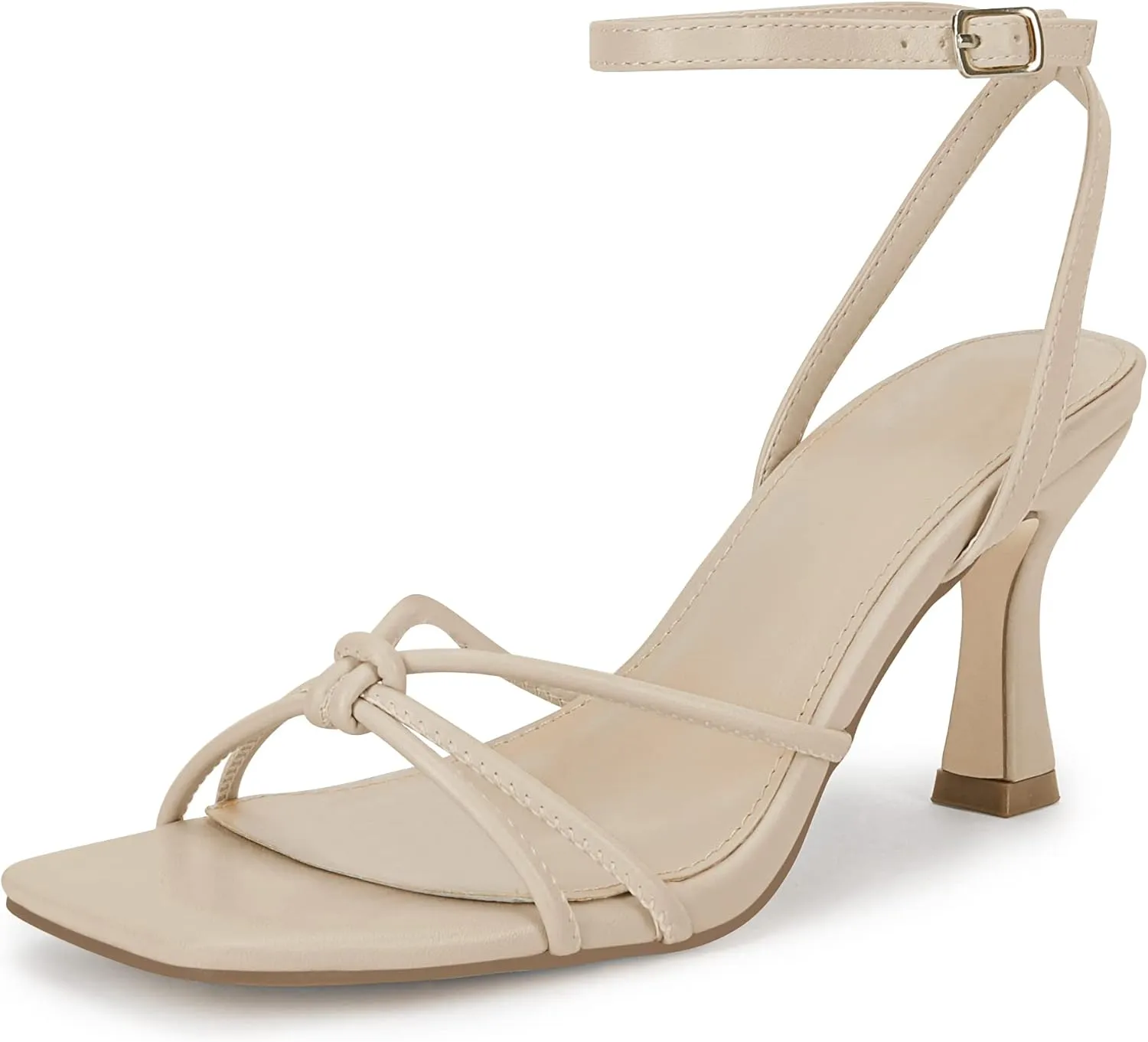 LAICIGO Women's Square Open Toe Heeled Sandals Stiletto Kitten Heel Ankle Buckle Strap Slingback Summer Dress Sandals