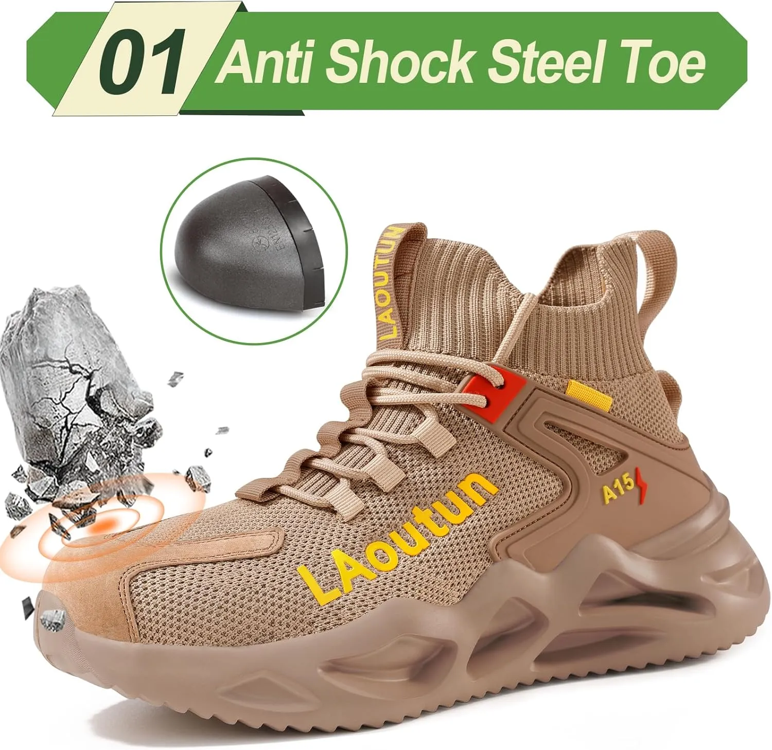 LAoutun Steel Toe Shoes for Men Women Work Shoes Safety Sneakers Shoes Comfortable Lightweight Puncture Proof Slip on Indestructible Work Shoes