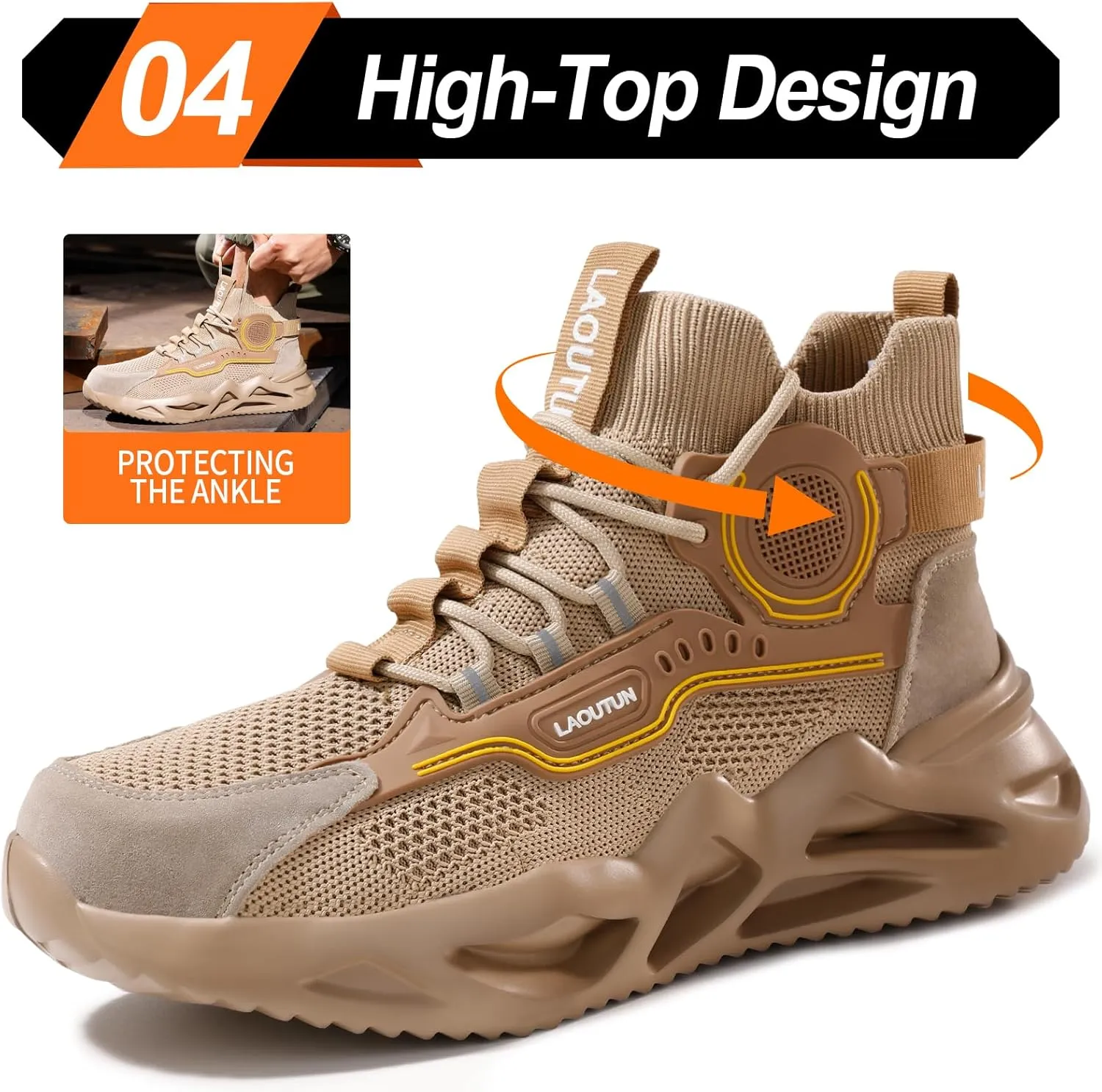 LAoutun Steel Toe Shoes for Men Women Work Shoes Safety Sneakers Shoes Comfortable Lightweight Puncture Proof Slip on Indestructible Work Shoes