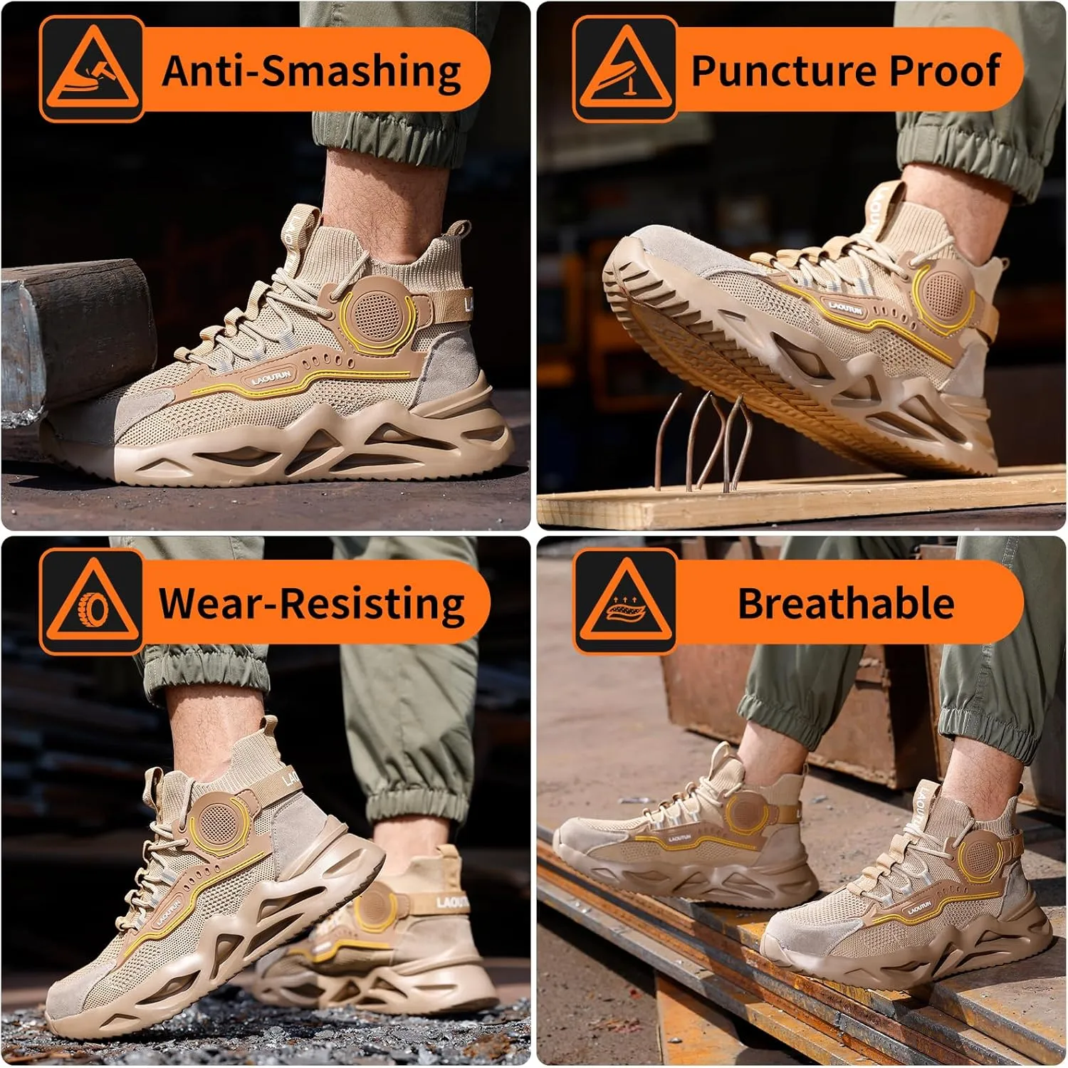 LAoutun Steel Toe Shoes for Men Women Work Shoes Safety Sneakers Shoes Comfortable Lightweight Puncture Proof Slip on Indestructible Work Shoes