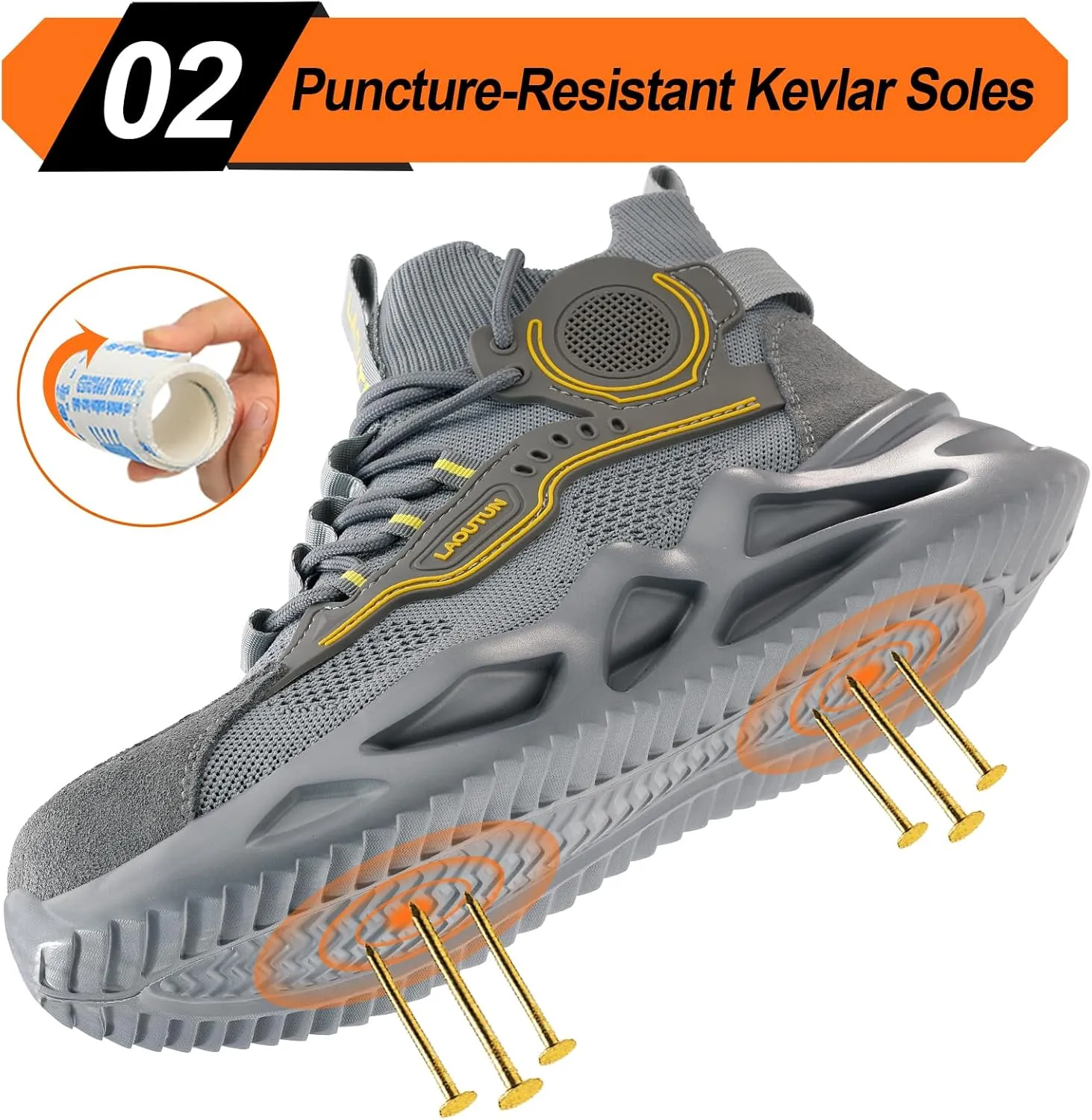 LAoutun Steel Toe Shoes for Men Women Work Shoes Safety Sneakers Shoes Comfortable Lightweight Puncture Proof Slip on Indestructible Work Shoes