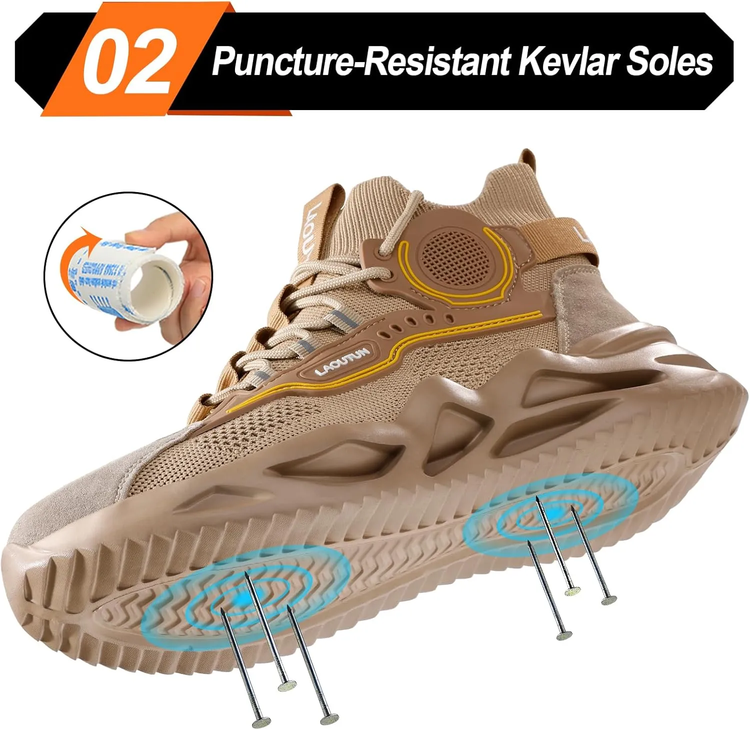 LAoutun Steel Toe Shoes for Men Women Work Shoes Safety Sneakers Shoes Comfortable Lightweight Puncture Proof Slip on Indestructible Work Shoes