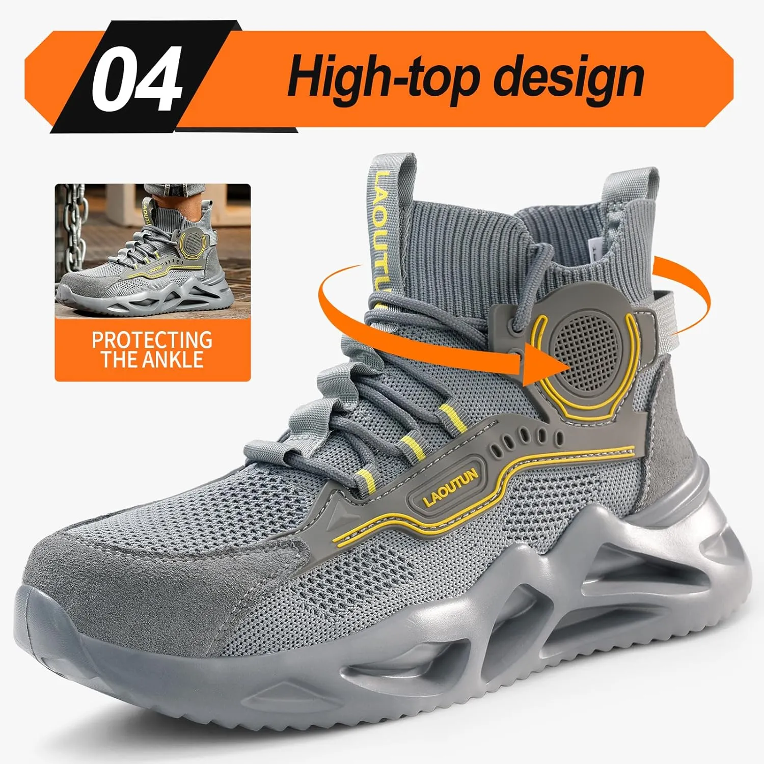 LAoutun Steel Toe Shoes for Men Women Work Shoes Safety Sneakers Shoes Comfortable Lightweight Puncture Proof Slip on Indestructible Work Shoes