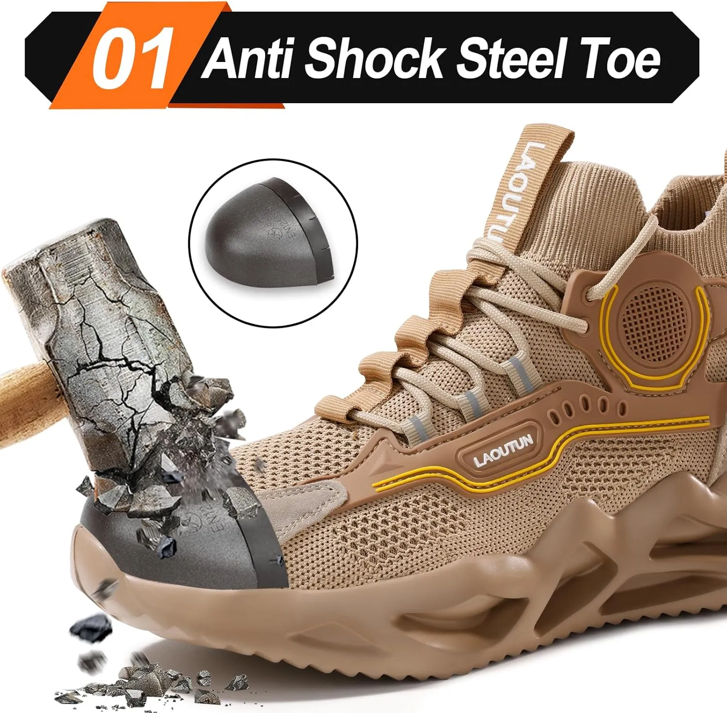 LAoutun Steel Toe Shoes for Men Women Work Shoes Safety Sneakers Shoes Comfortable Lightweight Puncture Proof Slip on Indestructible Work Shoes