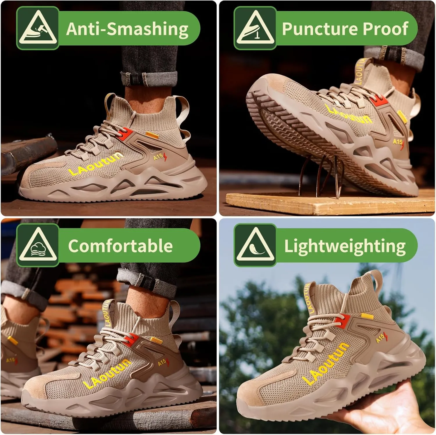 LAoutun Steel Toe Shoes for Men Women Work Shoes Safety Sneakers Shoes Comfortable Lightweight Puncture Proof Slip on Indestructible Work Shoes