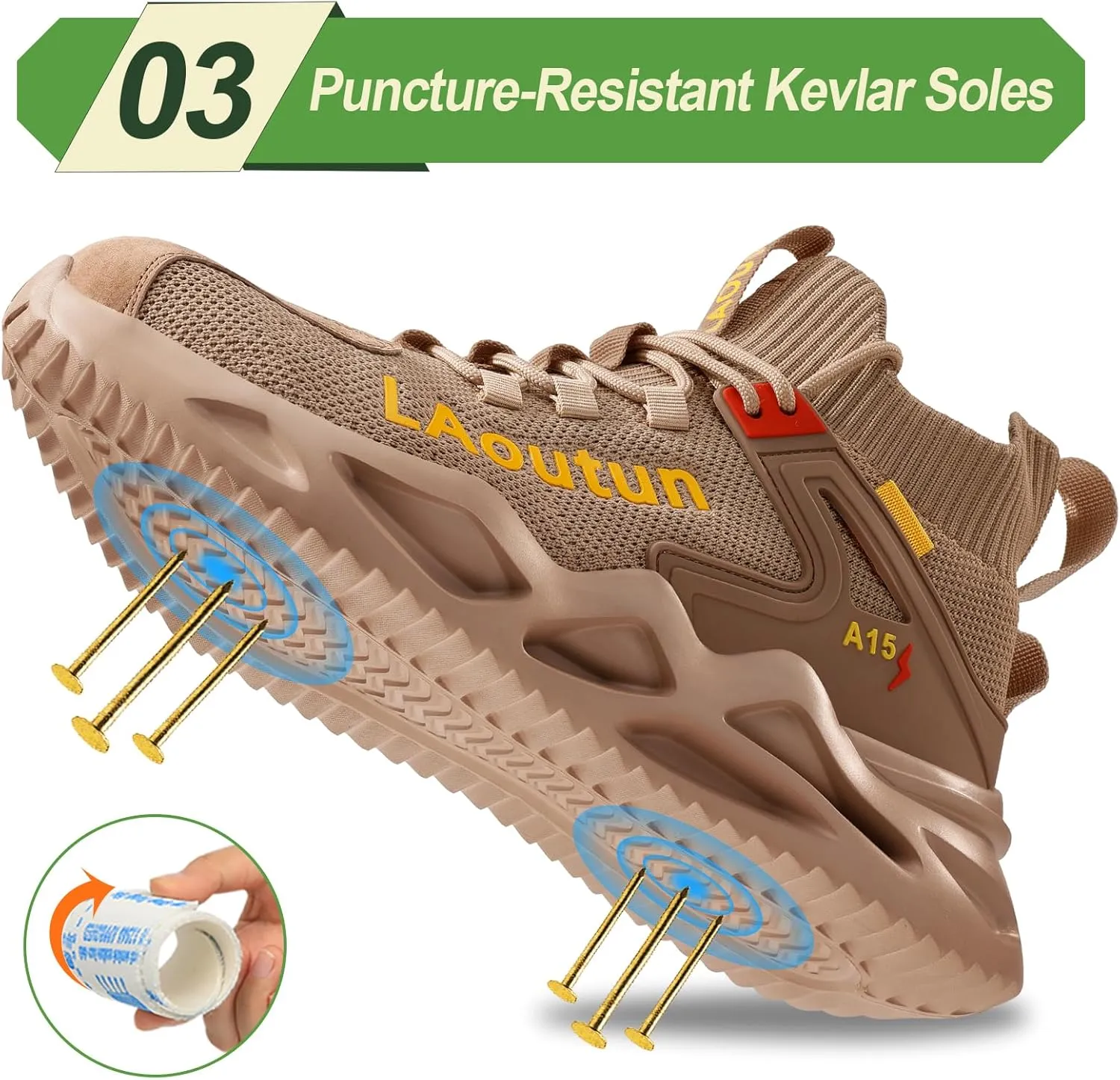 LAoutun Steel Toe Shoes for Men Women Work Shoes Safety Sneakers Shoes Comfortable Lightweight Puncture Proof Slip on Indestructible Work Shoes