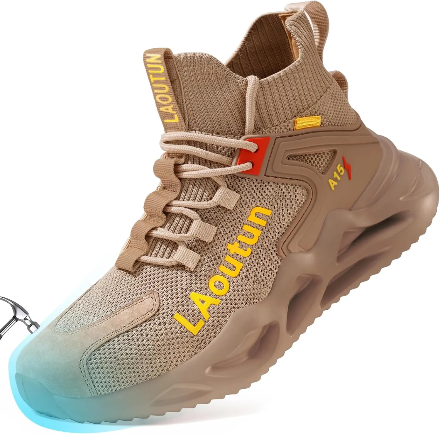 LAoutun Steel Toe Shoes for Men Women Work Shoes Safety Sneakers Shoes Comfortable Lightweight Puncture Proof Slip on Indestructible Work Shoes