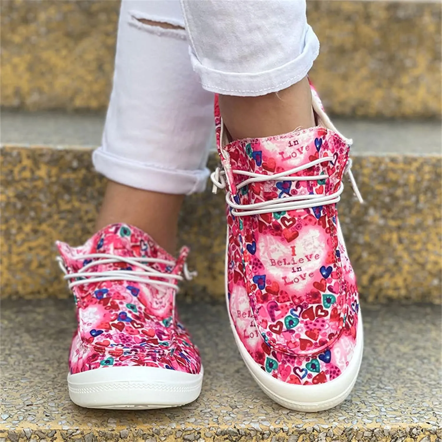 Lausiuoe Christmas Shoes For Women Flats Canvas Shoes Fashion Non-Slip Classic Casual Comfort Low Top Walking Sneakers Loafers