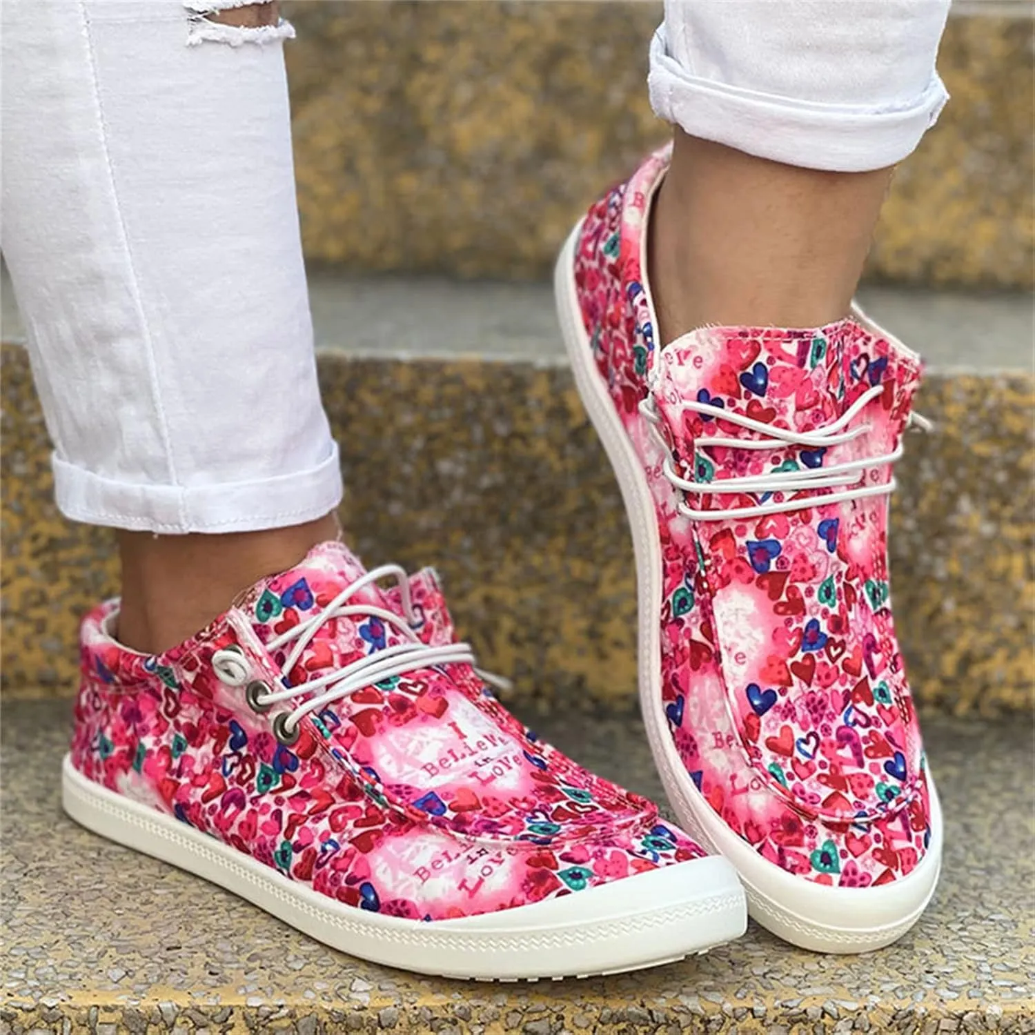 Lausiuoe Christmas Shoes For Women Flats Canvas Shoes Fashion Non-Slip Classic Casual Comfort Low Top Walking Sneakers Loafers