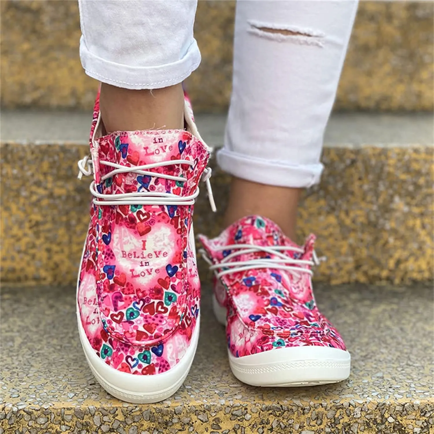 Lausiuoe Christmas Shoes For Women Flats Canvas Shoes Fashion Non-Slip Classic Casual Comfort Low Top Walking Sneakers Loafers