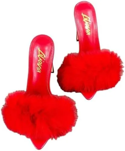 Liliana Saucy-1 Womens Open Peep Toe Faux Fur High Heel Sandal