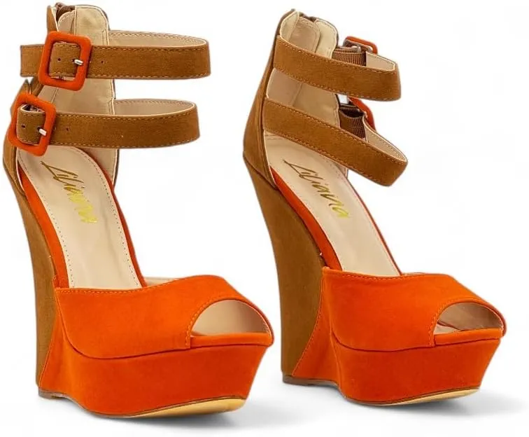 Liliana Women's Wedge High Heels Platform Sandals With Ankle Strap Wedge sandals
