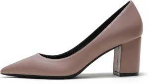 Loafers for Women Women's Beige High Heel Pumps Pointed Toe Split Leather Square Heels