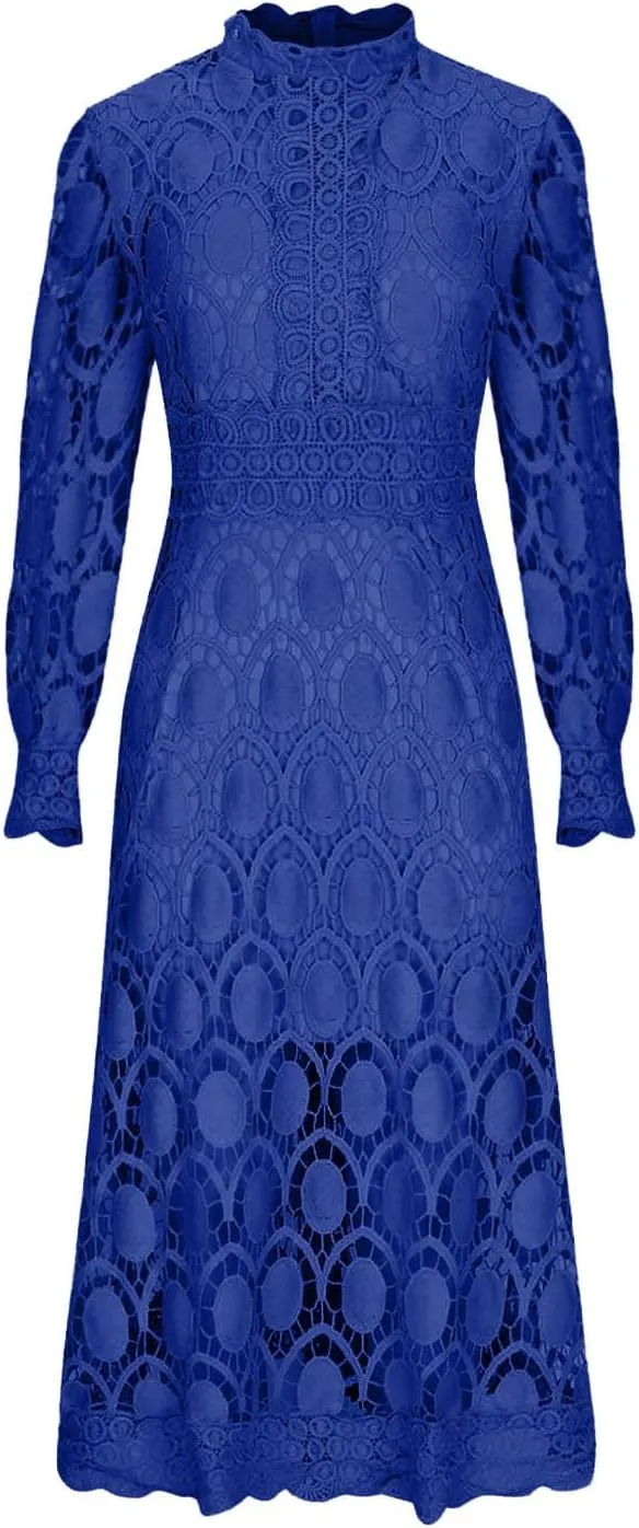 Long Dresses for Women Formal Party Long Sleeve Plain Lace Dress Causal Dressy Empire Waist Fall Dress Trendy Clothes