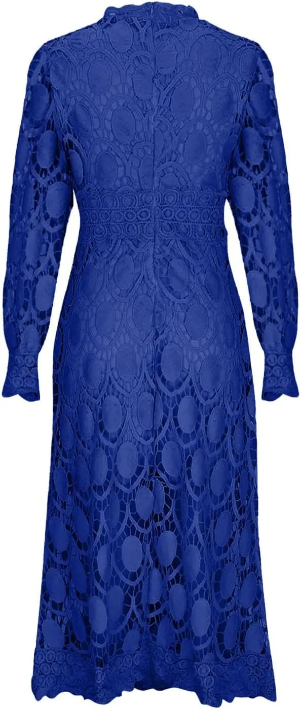 Long Dresses for Women Formal Party Long Sleeve Plain Lace Dress Causal Dressy Empire Waist Fall Dress Trendy Clothes