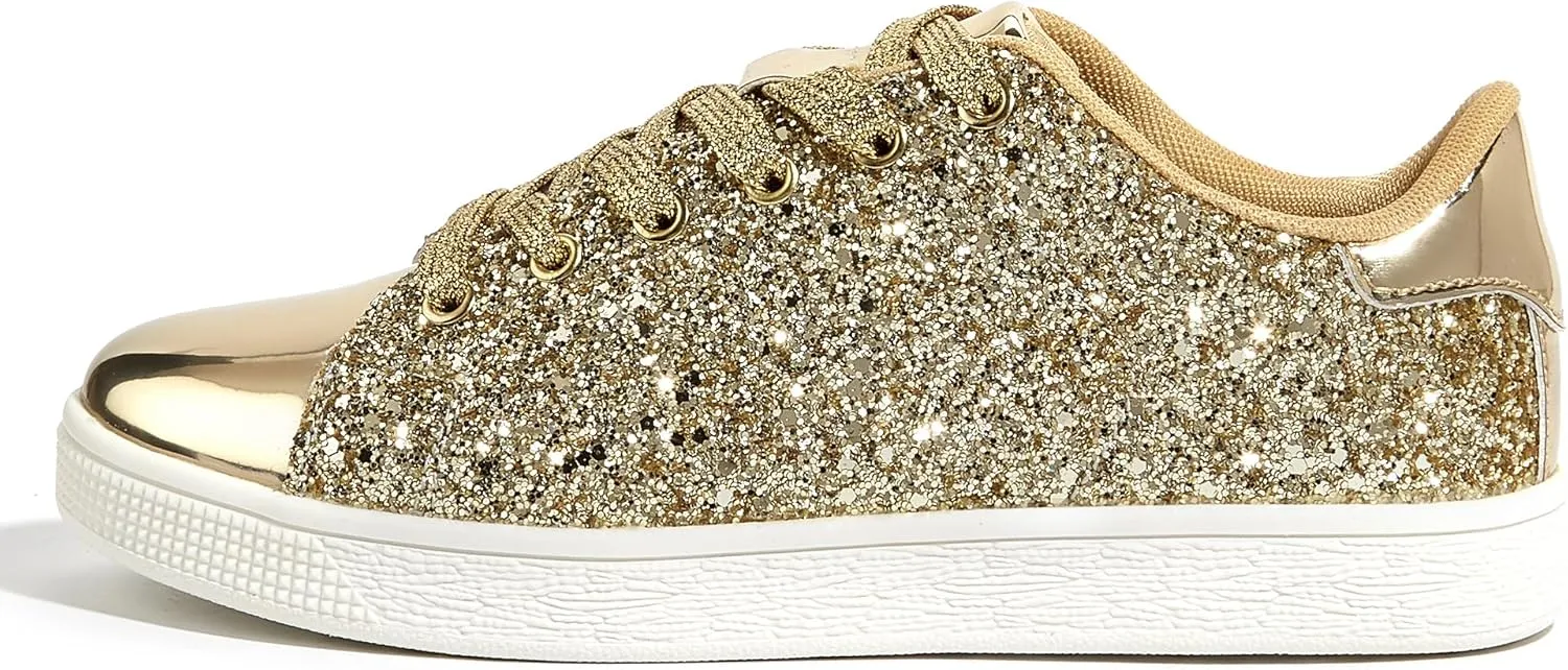 LUCKY STEP Glitter Sneakers Lace up | Fashion Sneakers | Sparkly Shoes for Women