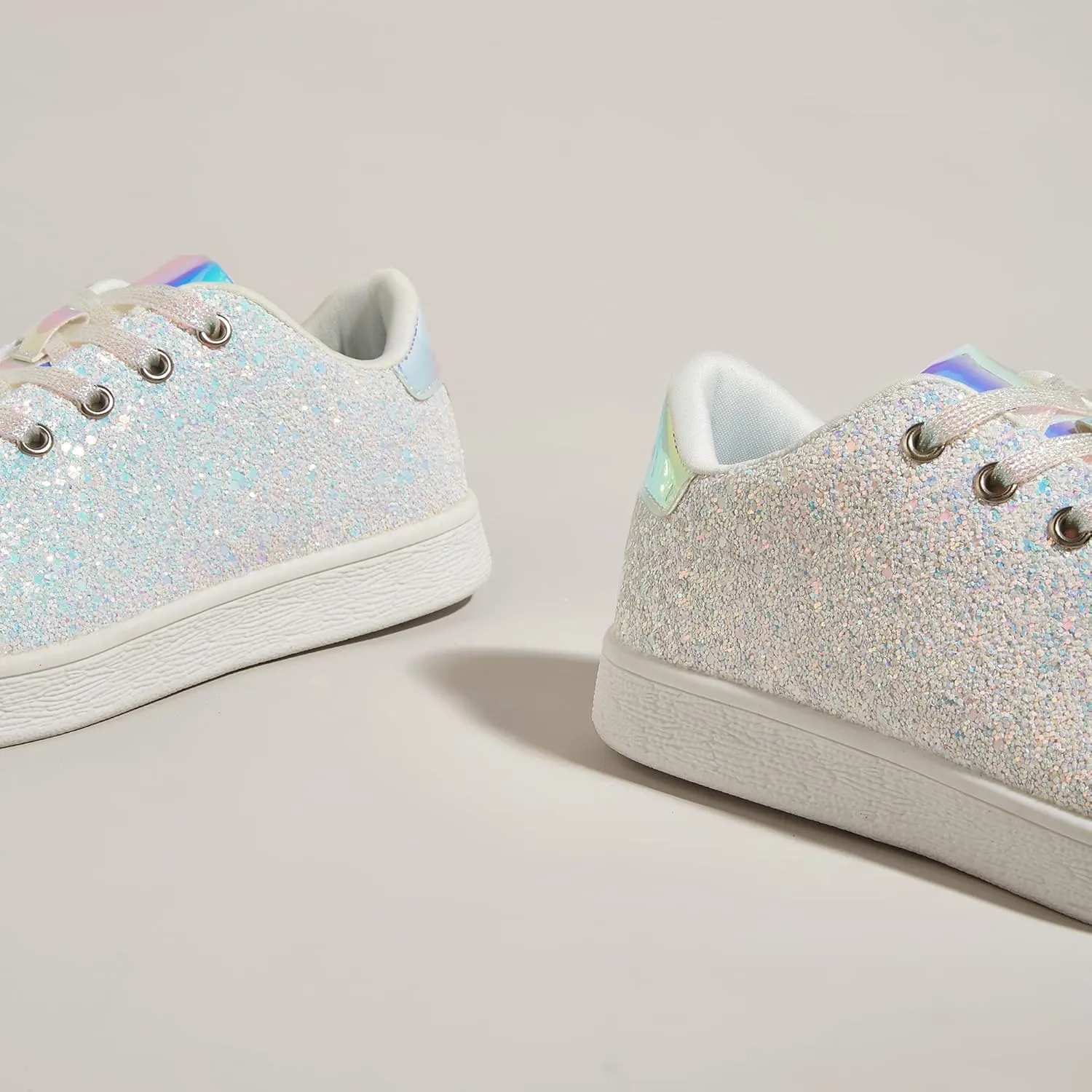 LUCKY STEP Glitter Sneakers Lace up | Fashion Sneakers | Sparkly Shoes for Women