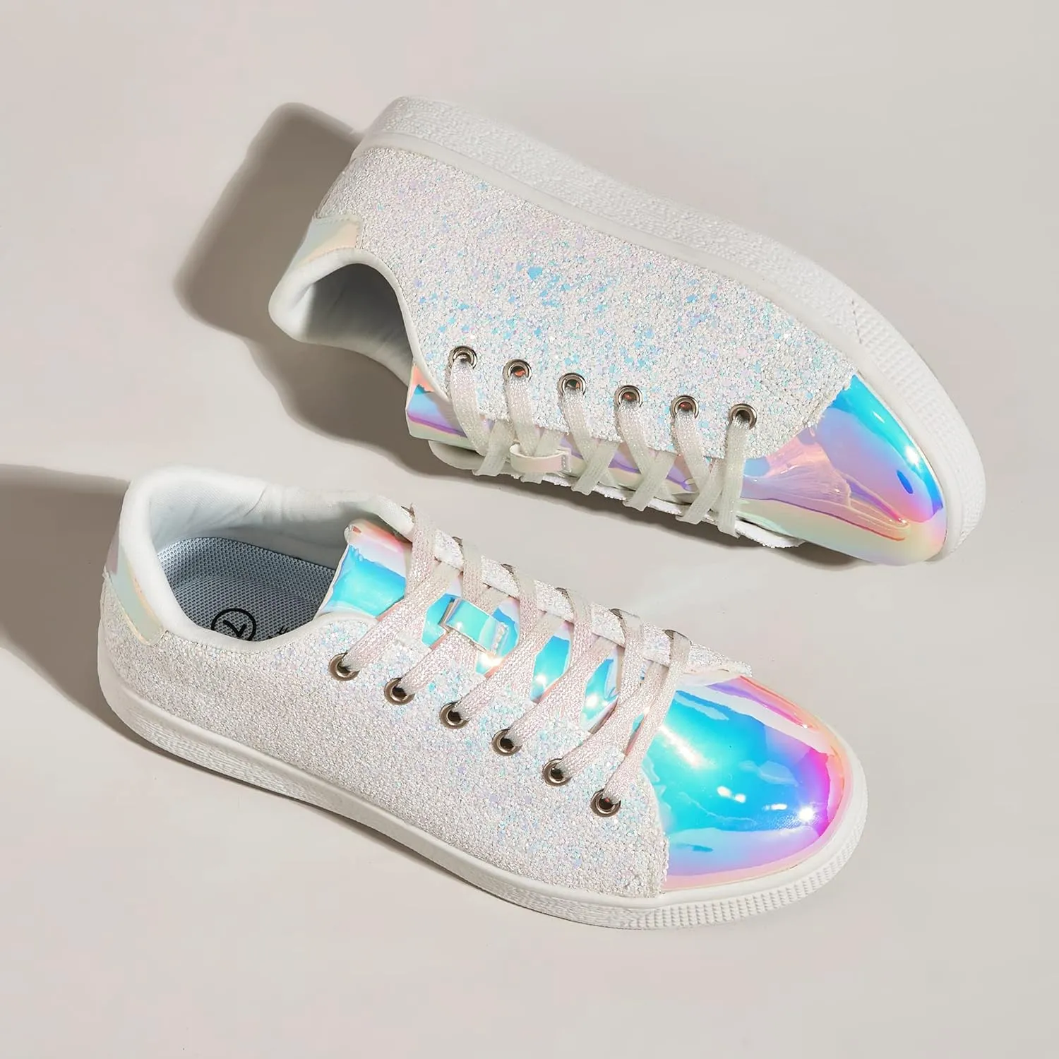 LUCKY STEP Glitter Sneakers Lace up | Fashion Sneakers | Sparkly Shoes for Women