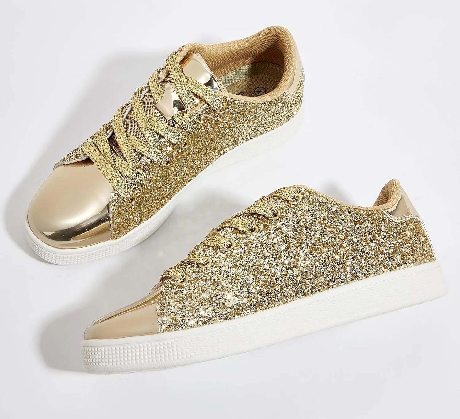 LUCKY STEP Glitter Sneakers Lace up | Fashion Sneakers | Sparkly Shoes for Women
