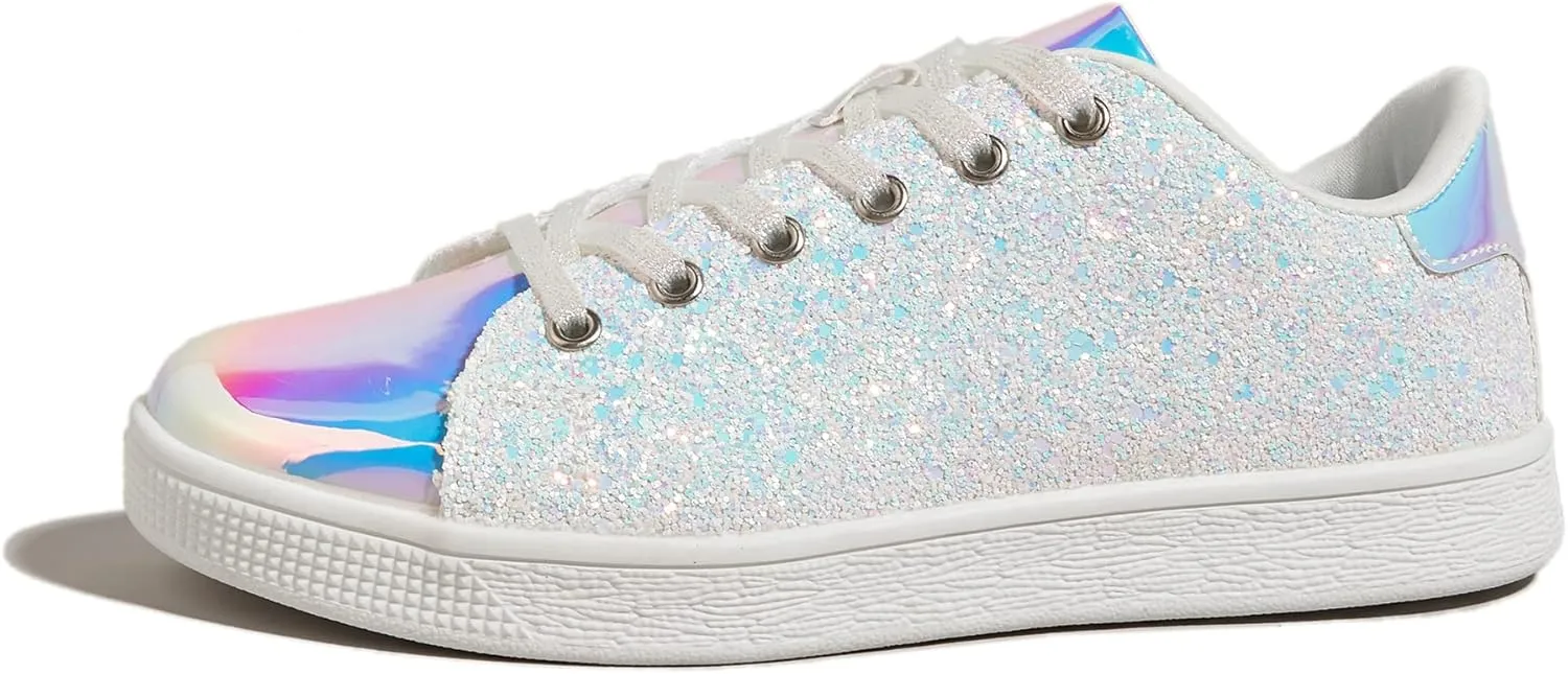 LUCKY STEP Glitter Sneakers Lace up | Fashion Sneakers | Sparkly Shoes for Women