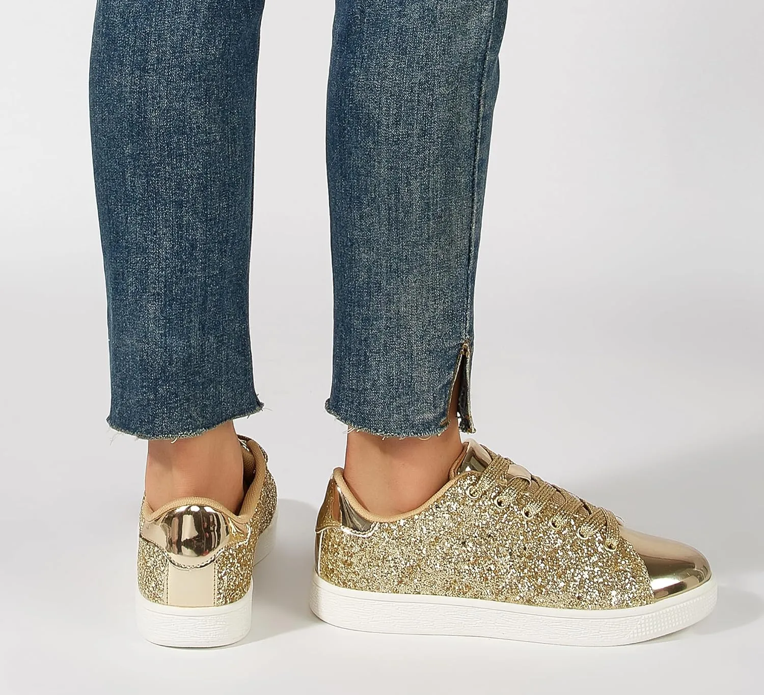 LUCKY STEP Glitter Sneakers Lace up | Fashion Sneakers | Sparkly Shoes for Women