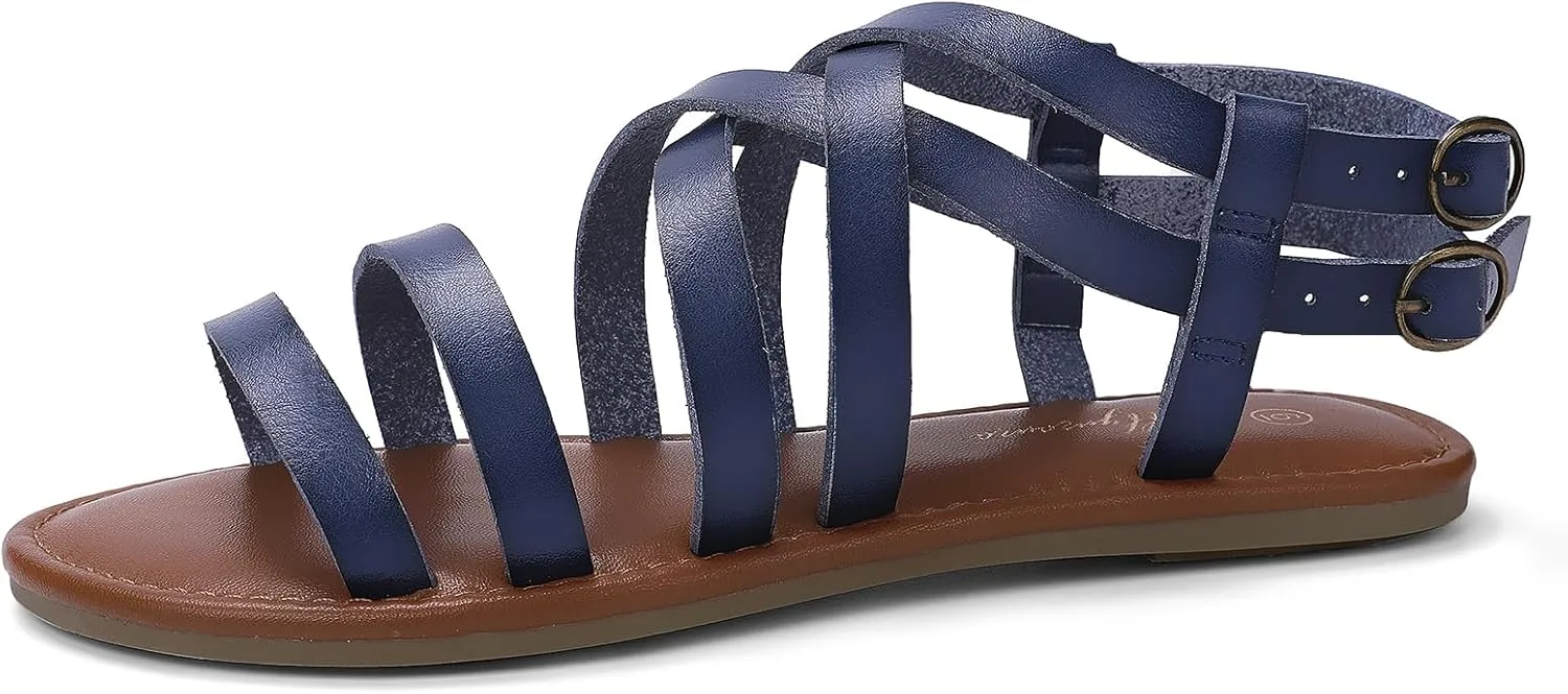 Luffymomo Women's Flat Sandals Open Toe Casual Strappy Sandals Comfortable Ankle Strap Gladiator Slides