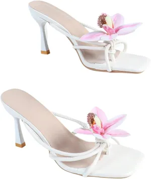 MakeMeChic Women's Open Toe Floral Kitten Heels Flower Summer Beach Sandals