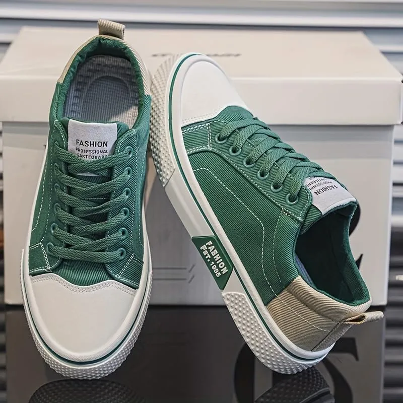 Men's Casual Canvas Skate Sneakers - Classic Streetwear Low-Top Design, Round Toe, Perfect for Spring & Autumn