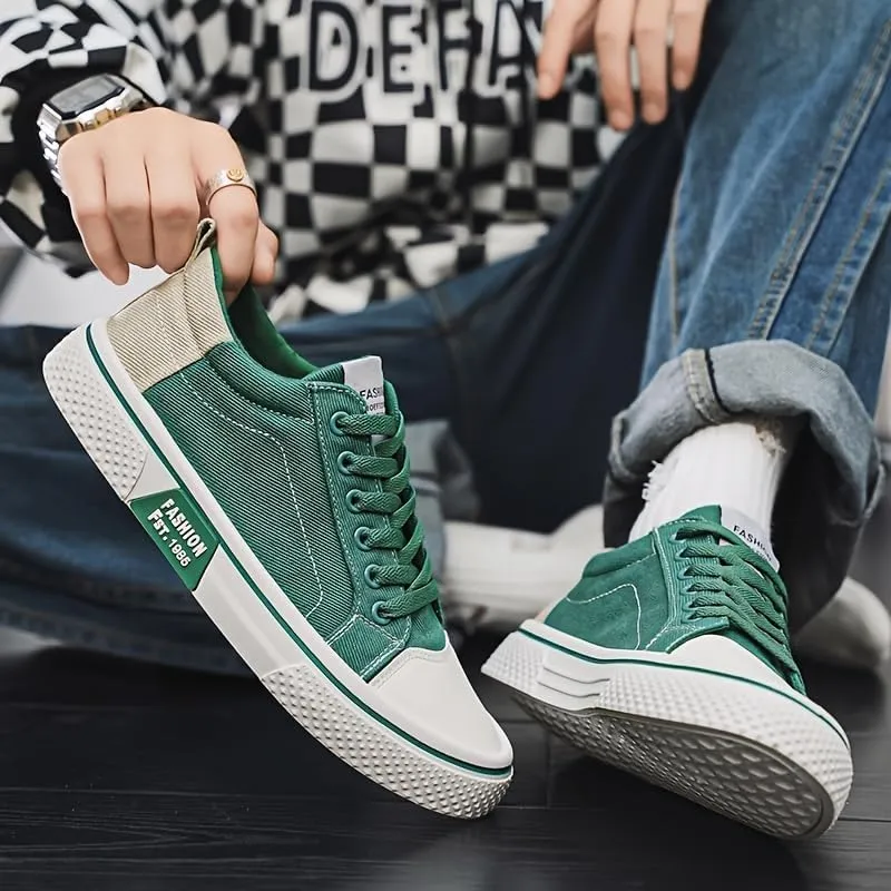 Men's Casual Canvas Skate Sneakers - Classic Streetwear Low-Top Design, Round Toe, Perfect for Spring & Autumn