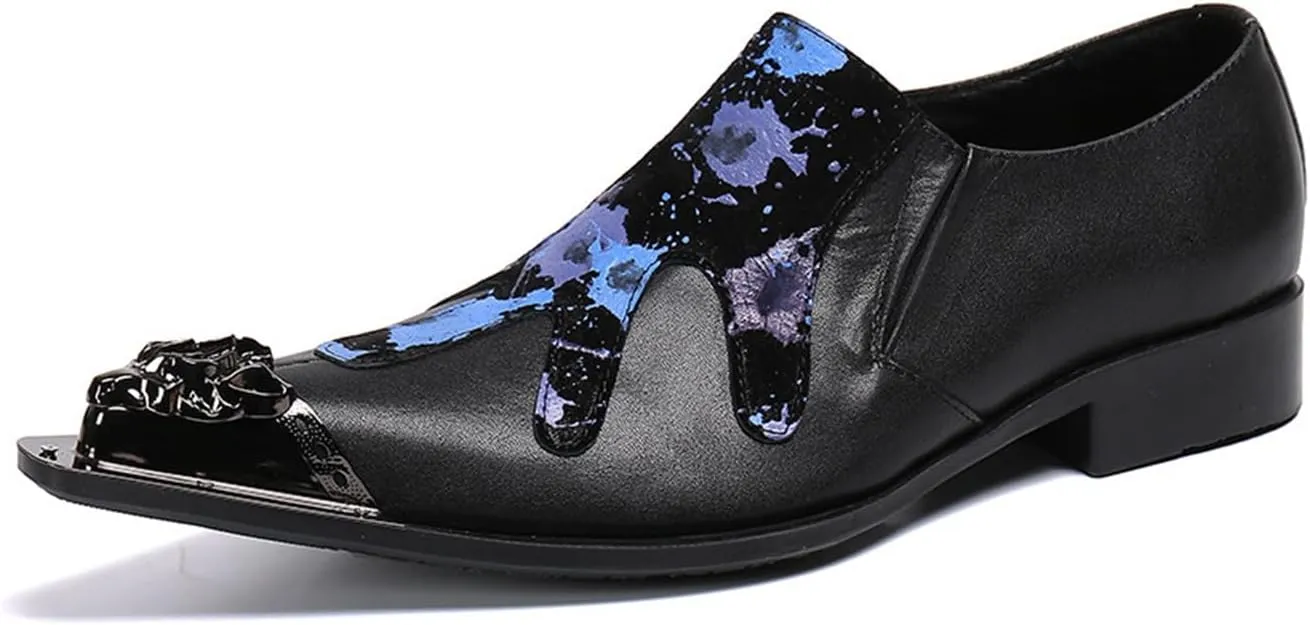 Mens Dress Shoes, Loafers Cowhide Shoes Genuine Leather Crocodile Pattern Large Size Low Top Metal Toe Slip-Ons Breathable Casual Shoes