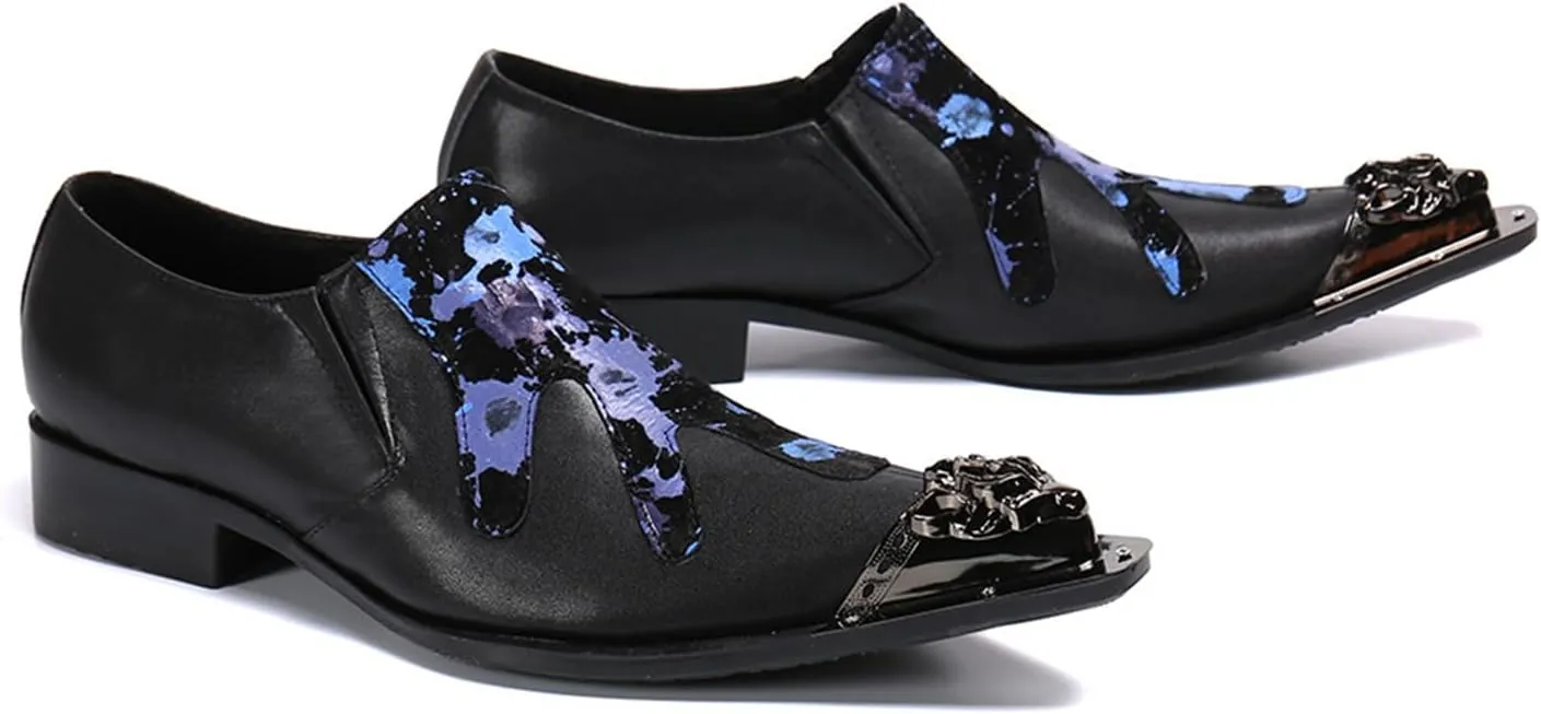 Mens Dress Shoes, Loafers Cowhide Shoes Genuine Leather Crocodile Pattern Large Size Low Top Metal Toe Slip-Ons Breathable Casual Shoes