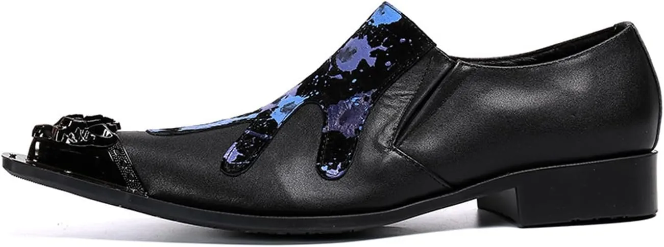 Mens Dress Shoes, Loafers Cowhide Shoes Genuine Leather Crocodile Pattern Large Size Low Top Metal Toe Slip-Ons Breathable Casual Shoes