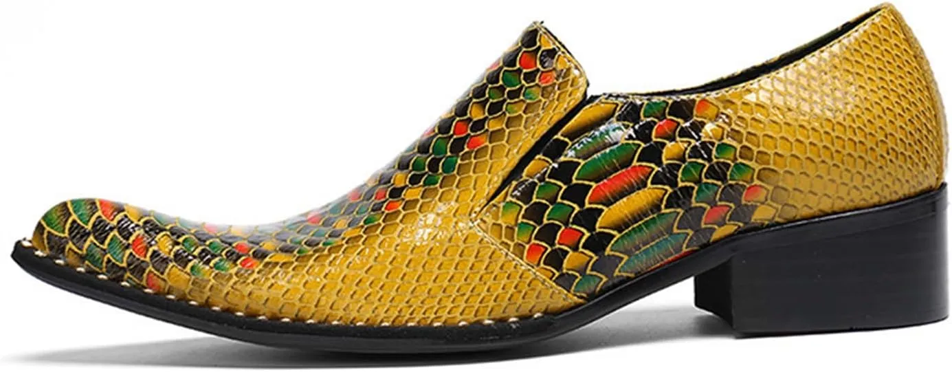 Mens Dress Shoes, Loafers Plus Size Genuine Leather Crocodile Pattern Slip on Casual Business Low Top Pointed Toe Breathable Suit Shoes, 46 EU,Yellow