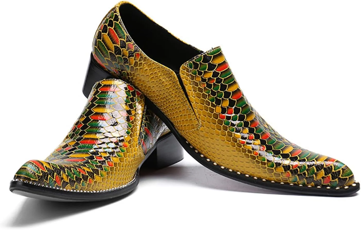 Mens Dress Shoes, Loafers Plus Size Genuine Leather Crocodile Pattern Slip on Casual Business Low Top Pointed Toe Breathable Suit Shoes, 46 EU,Yellow