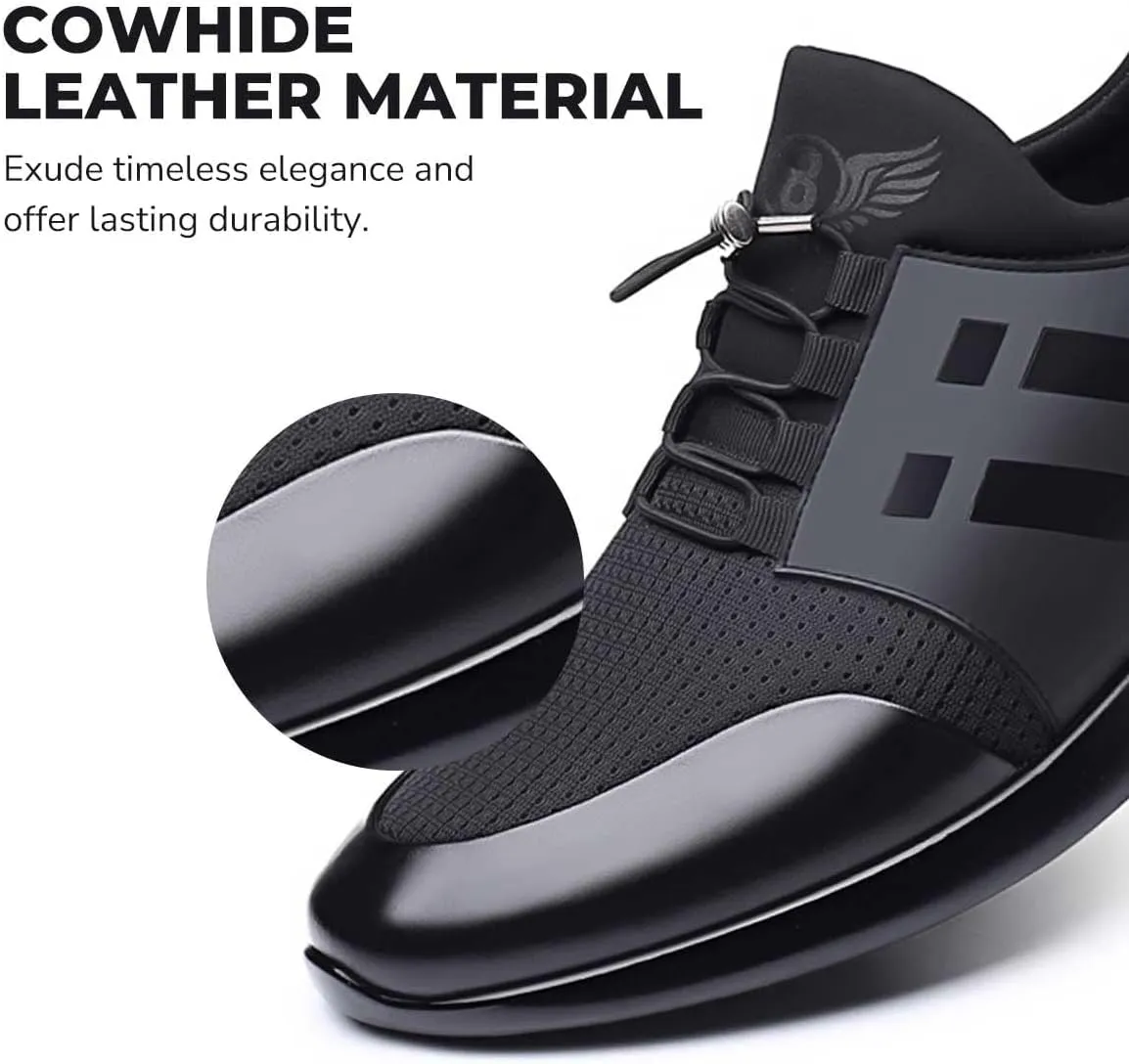 Men's Height Increasing Elevator Shoes Leather Knitted Slip-on Fashion Sneakers 2.36 Inches Taller