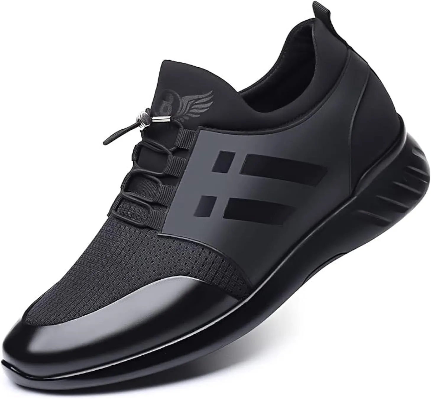 Men's Height Increasing Elevator Shoes Leather Knitted Slip-on Fashion Sneakers 2.36 Inches Taller
