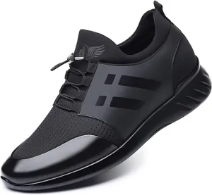 Men's Height Increasing Elevator Shoes Leather Knitted Slip-on Fashion Sneakers 2.36 Inches Taller