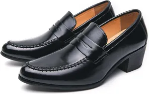 Men's Leather Block Mid-Heel Slip-On Formal Loafers Shoes Retro Handmade Pointed Chunky Heel Non-Slip Slip On Low Top Business Chelsea Oxford Shoes for Work Party Wedding Office