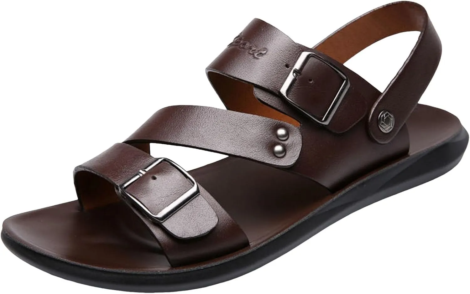 Men's Leather Flat Fisherman Sandals with Adjust Buckle Strap Summer Breatheable Non-Slip Open Toe Outdoor Walking Sandals