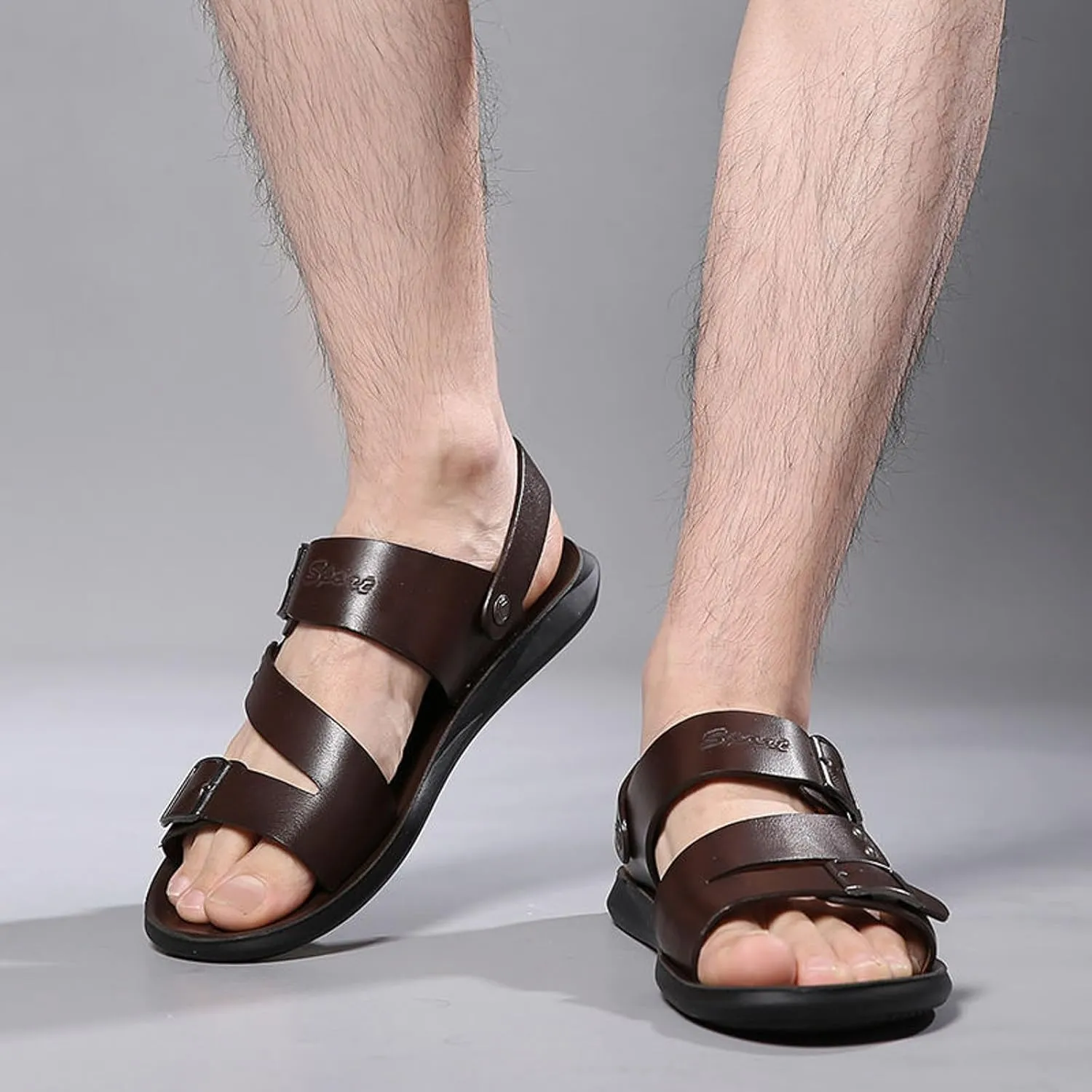 Men's Leather Flat Fisherman Sandals with Adjust Buckle Strap Summer Breatheable Non-Slip Open Toe Outdoor Walking Sandals