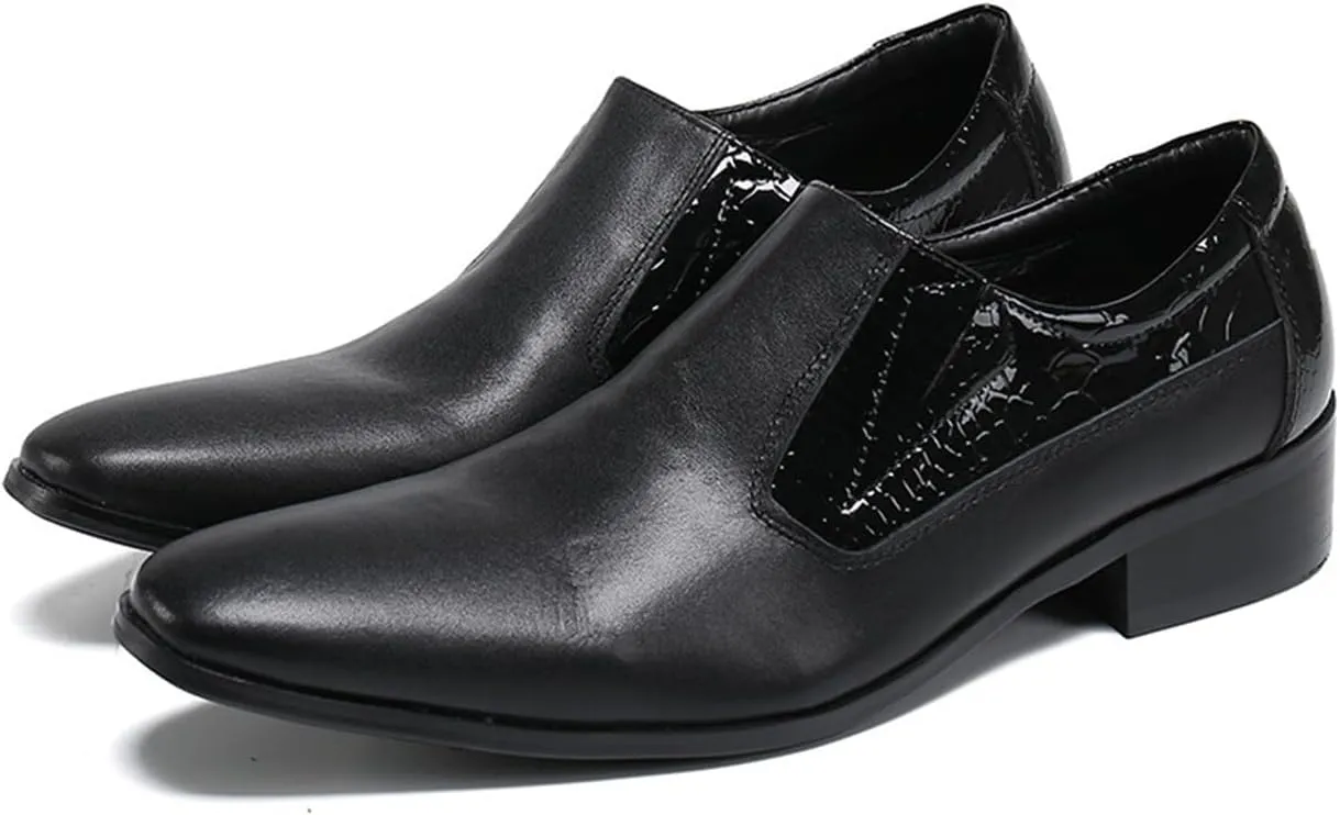 Men's Leather Shoes, Loafers Cowhide Shoes Large Size Low Top Pointed Toe Slip-Ons Breathable Comfortable Casual Shoes