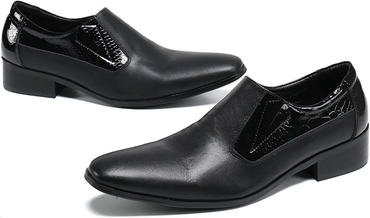 Men's Leather Shoes, Loafers Cowhide Shoes Large Size Low Top Pointed Toe Slip-Ons Breathable Comfortable Casual Shoes