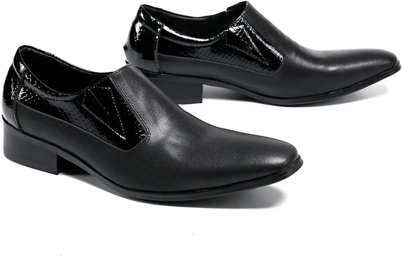 Men's Leather Shoes, Loafers Cowhide Shoes Large Size Low Top Pointed Toe Slip-Ons Breathable Comfortable Casual Shoes