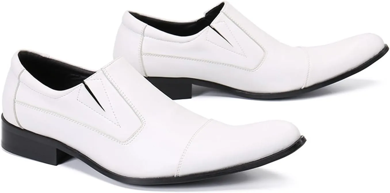 Mens Leather Shoes, Loafers White Cowhide Printing Shoes Genuine Leather Large Size Low Top Slip-Ons, Breathable Suit Shoes Casual Shoes