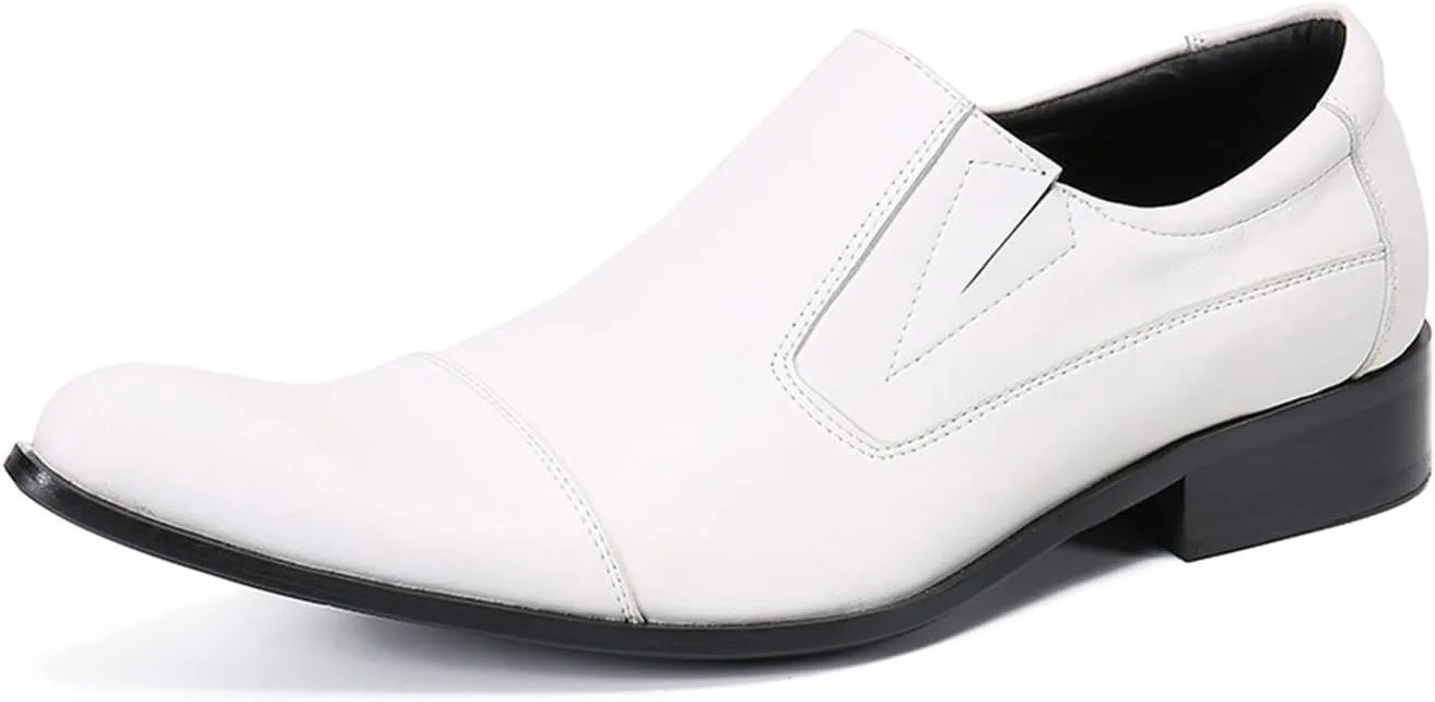 Mens Leather Shoes, Loafers White Cowhide Printing Shoes Genuine Leather Large Size Low Top Slip-Ons, Breathable Suit Shoes Casual Shoes