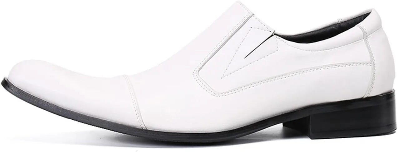 Mens Leather Shoes, Loafers White Cowhide Printing Shoes Genuine Leather Large Size Low Top Slip-Ons, Breathable Suit Shoes Casual Shoes