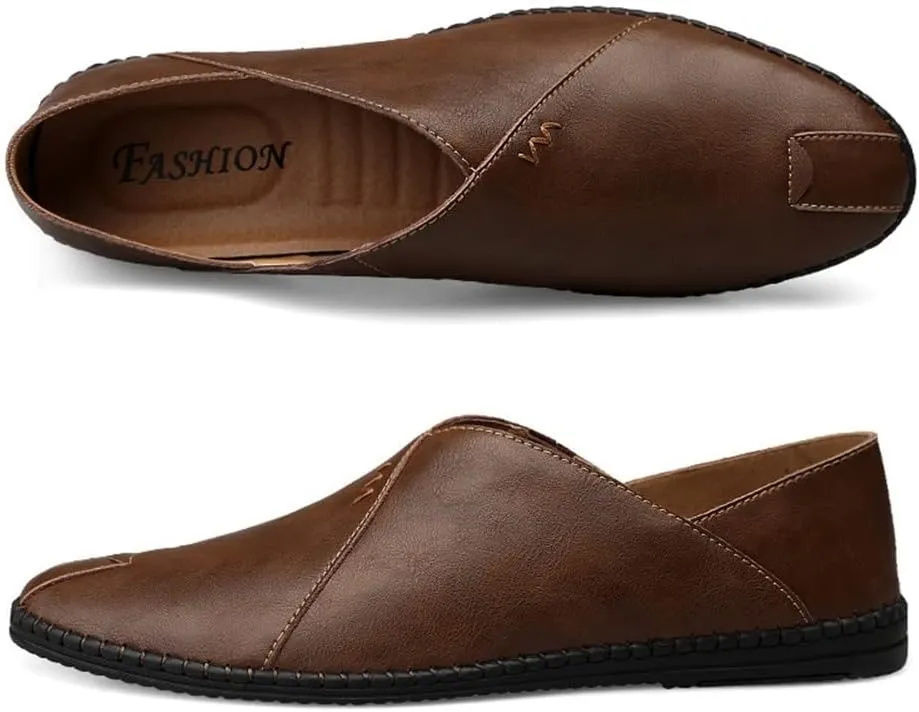 Mens Loafers Shoe Genuine Leather Pointed Toe Stitching Details Rubber Sole Anti-Slip Slip Resistant Lightweight Prom Wedding Slip-on(10 M US) Darkbrown